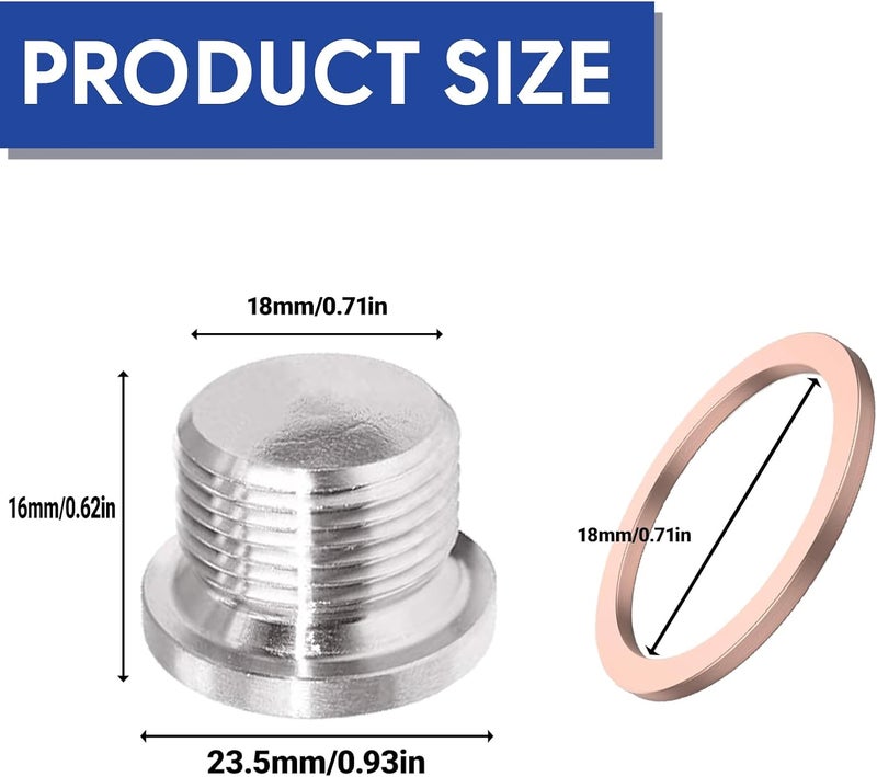 Olivia & Oliver 304 Stainless Steel Sensor Plug,M18x1.5 Universal Fit Inner Hex Head Pipe Fitting Bung,Pack of 2 - Image 2